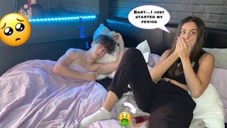 PERIOD PRANK ON BOYFRIEND cute reaction [upl. by Adiela]