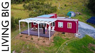 OffTheGrid 40ft Shipping Container Home Even Charges Electric Car [upl. by Terrej298]