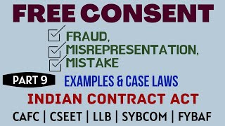 Fraud  Misrepresentation  Mistake  Free Consent  Indian Contract Act  Caselaws  Example [upl. by Baptist]