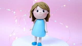 Simple Fondant Girl Cake Topper TUTORIAL How to make a fondant girl  Cake decorating for beginners [upl. by Eppillihp]