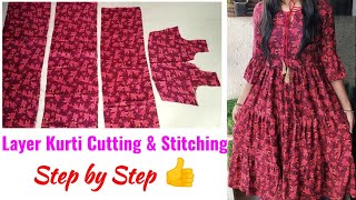 Layer Kurti Cutting and Stitching  Designer Layer Frill Kurti Cutting and Stitching [upl. by Hnil]