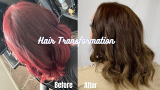 Hair Transformation  Red to Ash Brown no bleach needed [upl. by Nosyerg122]