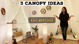 3 DIY CANOPY Ideas  2 BOHO Style Living Room MAKEOVER  Bed Canopy [upl. by Gustave]