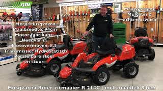 Husqvarna Rider zitmaaier R 214C  incl maaidek 94cm  BTN de Haas 762115 [upl. by Eednas594]