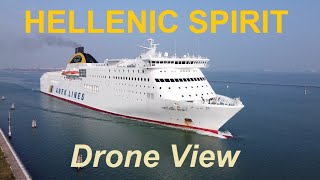 DRONE VIEW Hellenic Spirit Anek Lines Ferry departing Venice [upl. by Oesile]