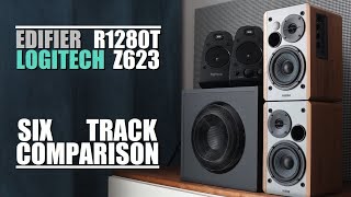 Logitech Z623 vs Edifier R1280T  6Track Comparison [upl. by Dera]