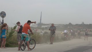 Skiathos Dangerous Jet blast and low Landings [upl. by Gayla]