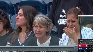 Bronx native Andrew Velazquez hits first homer in NY amp brings family to tears [upl. by Rolyab]