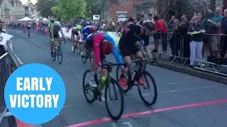 Hilarious Video Of Cyclist Celebrating Too Early [upl. by Jenette]