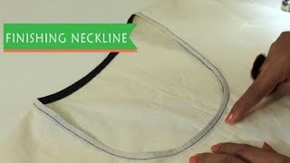 Lesson 5  How to make a Kurtikameez or dress  sewing neckline with bias strip [upl. by Eric700]