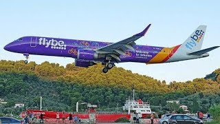 Flybe Embraer 195 FIRST LANDING at Skiathos  JSI Plane Spotting  Low Sunset Landing [upl. by Atsyrhc]