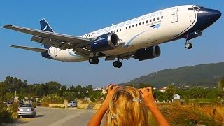 737300 Super Low Landing  Skiathos the Second St Maarten  Blue Panorama [upl. by Medrek88]