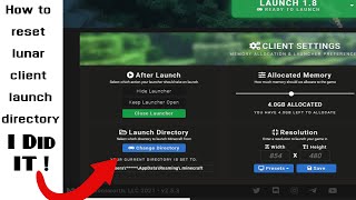 How to reset Lunar Client Launch Directory [upl. by Yancey55]