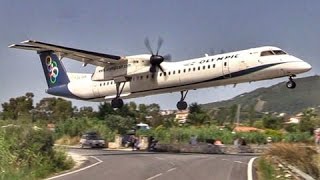 LOWEST DASH 8 LANDING EVER Skiathos Airport  Olympic Q400  Plane Spotting  JSI [upl. by Tamah83]